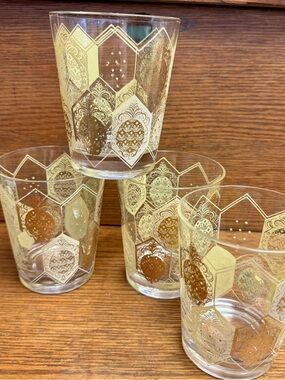 Vintage 22K Gold Cera Glass Tumblers Rocks set of 4 Mid Century Barware